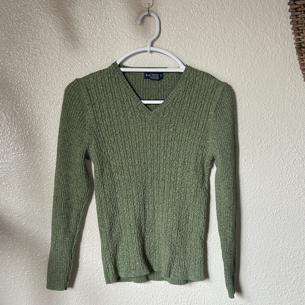 Karen Scott Green cotton V-Neck Sweater small